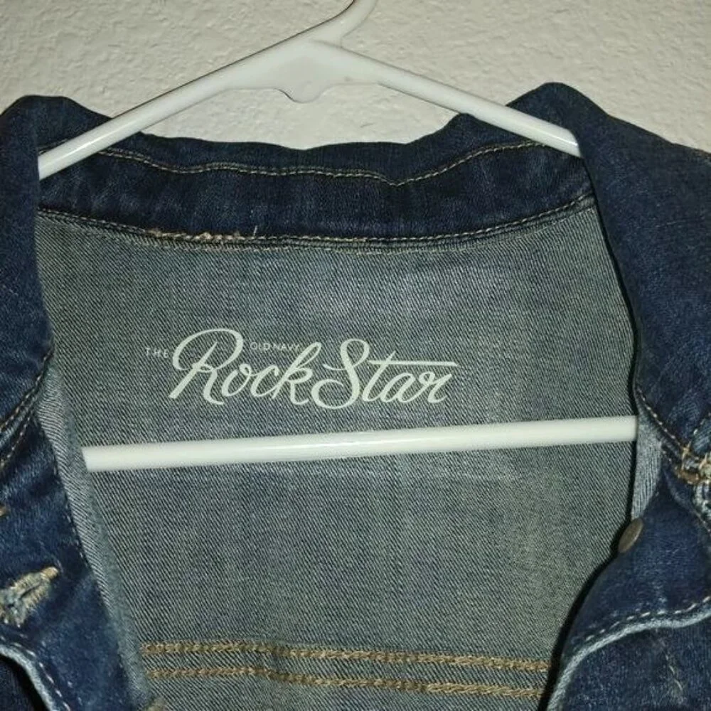 Old Navy Women's Size XS Rock Star Denim Jacket Medium Wash Blue Jean Button Up - Picture 5 of 8